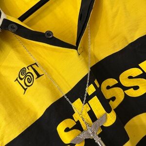 Stüssy Yellow and Black Stripe Polo Rugby XXL